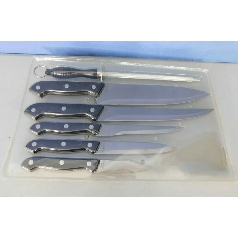 KUCHESTOLZ FIVE PIECE STAINLESS STEEL KNIFE SET AND SHARPENER
